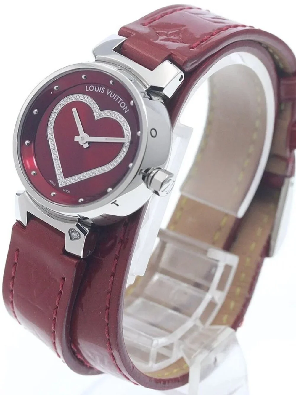 LOUIS VUITTON Tambour Q121Z Heart diamond Red Dial Quartz Ladies Watch_960790